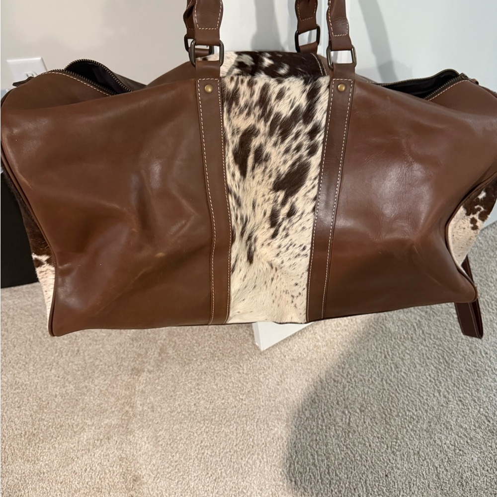 Brown and White Leather Cowhide Bag